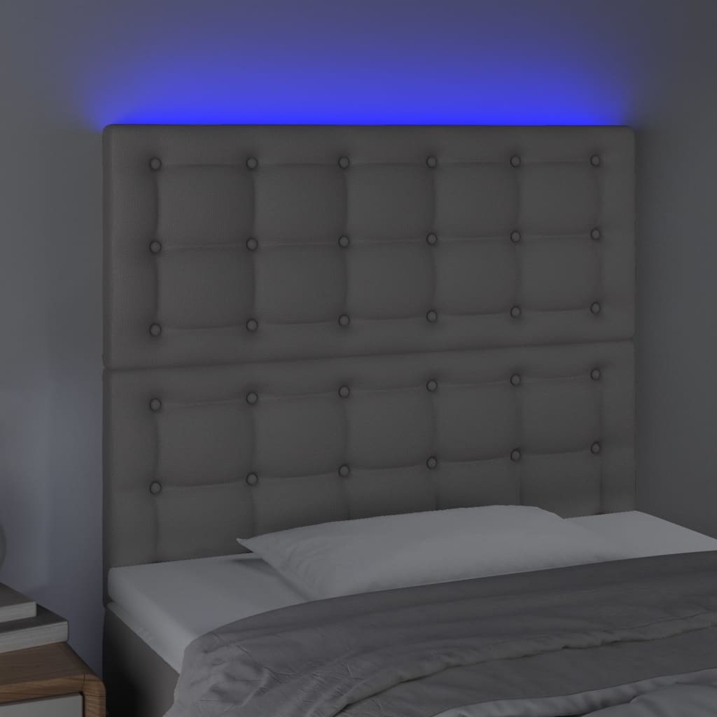 sengegavl med LED-lys 100x5x118/128 cm kunstlæder grå