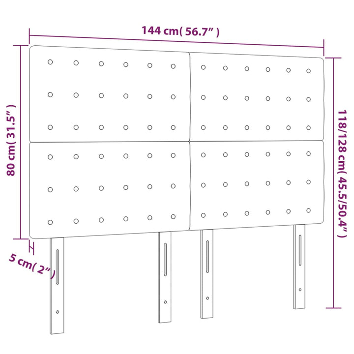 sengegavl med LED-lys 144x5x118/128 cm kunstlæder sort