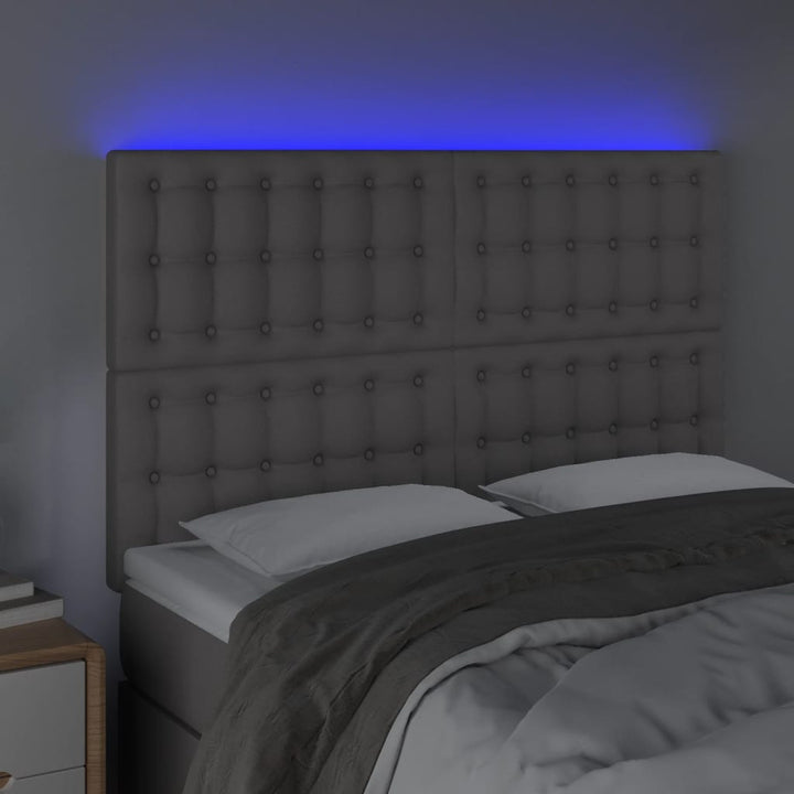 sengegavl med LED-lys 144x5x118/128 cm kunstlæder grå
