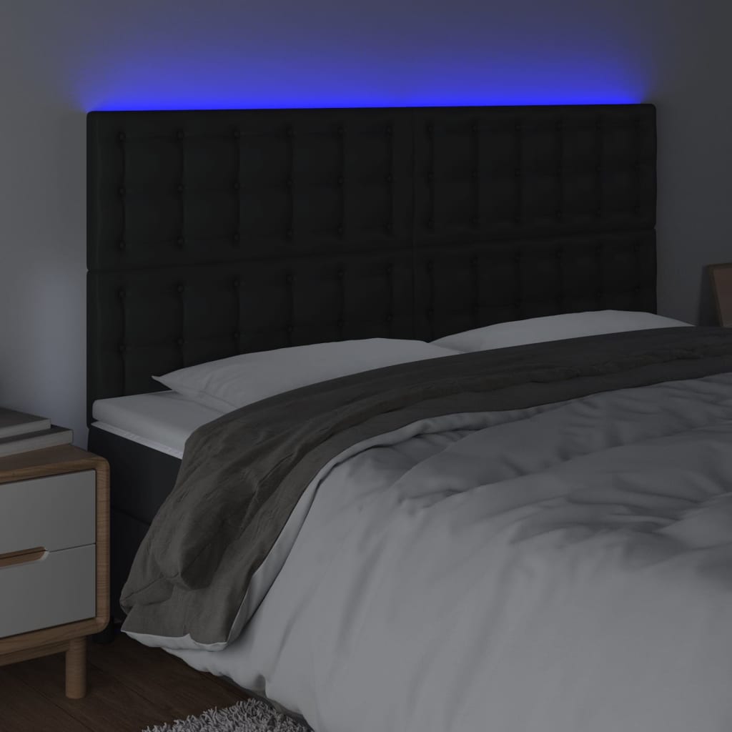 sengegavl med LED-lys 160x5x118/128 cm kunstlæder sort