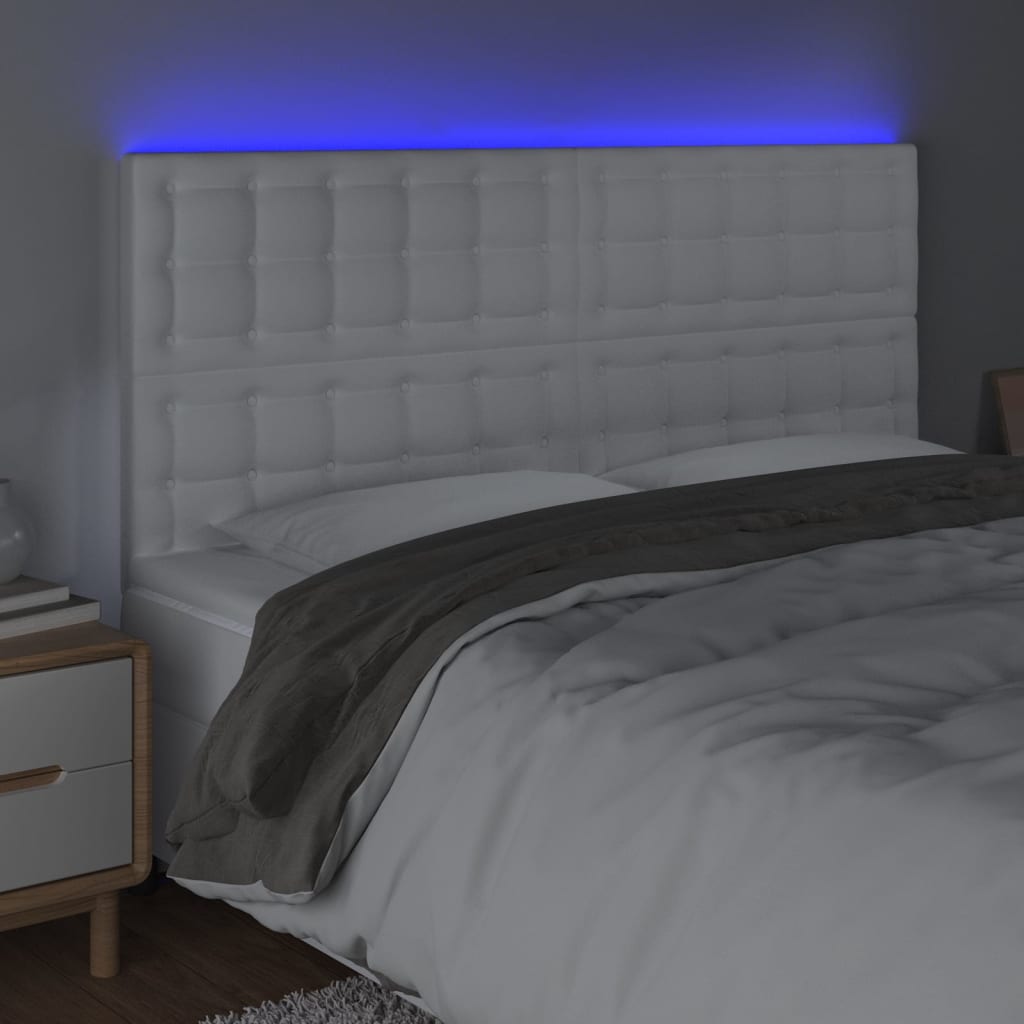sengegavl med LED-lys 160x5x118/128 cm kunstlæder hvid