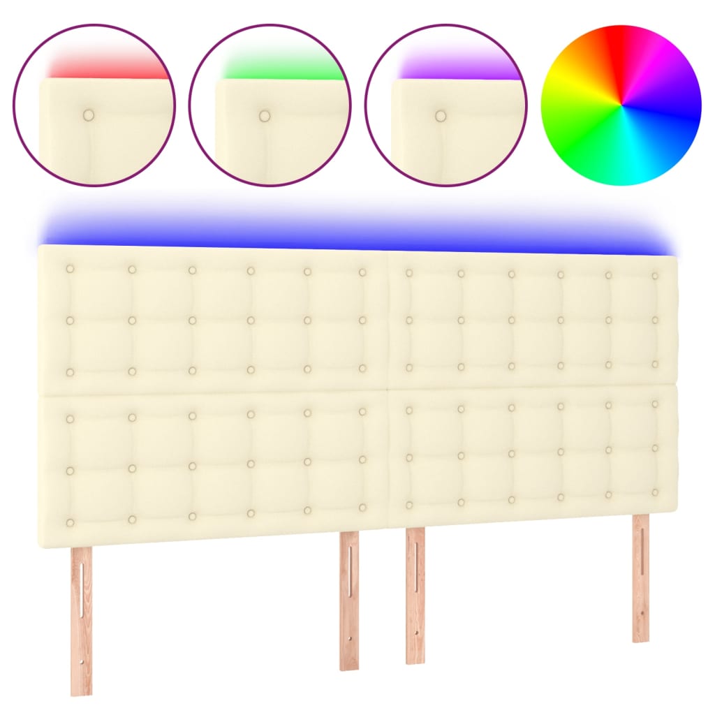 sengegavl med LED-lys 160x5x118/128 cm kunstlæder cremefarvet