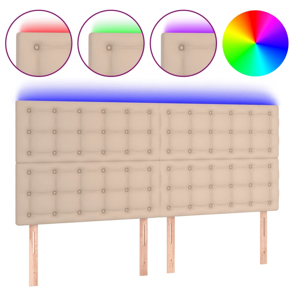 sengegavl med LED-lys 180x5x118/128 cm kunstlæder cappuccino