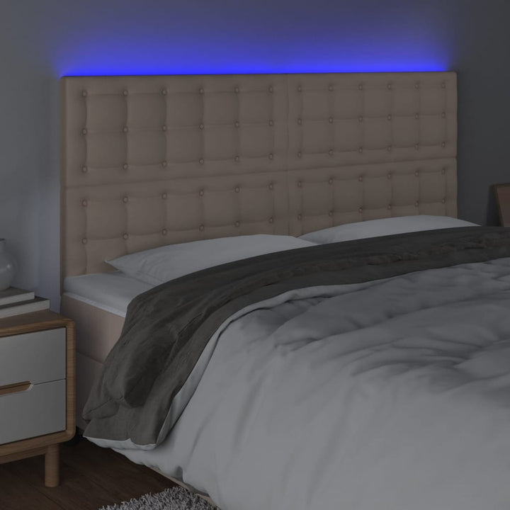 sengegavl med LED-lys 180x5x118/128 cm kunstlæder cappuccino