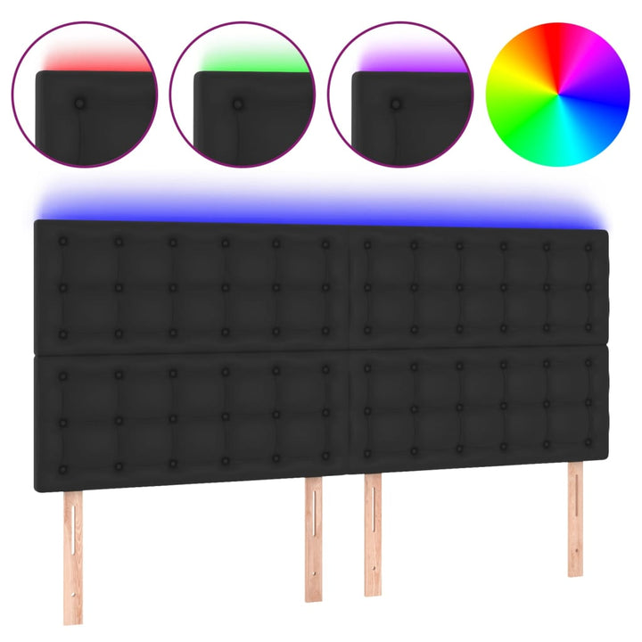 sengegavl med LED-lys 200x5x118/128 cm kunstlæder sort