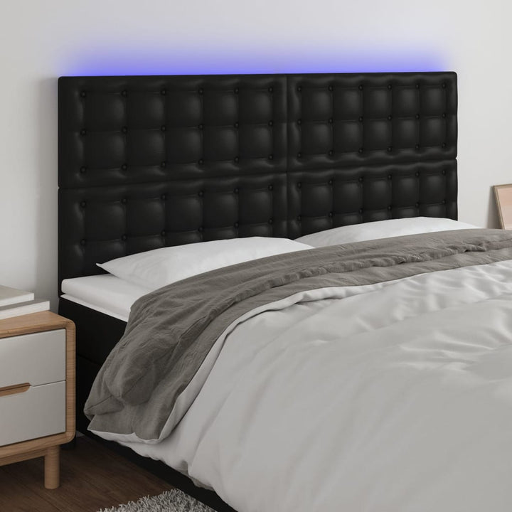 sengegavl med LED-lys 200x5x118/128 cm kunstlæder sort