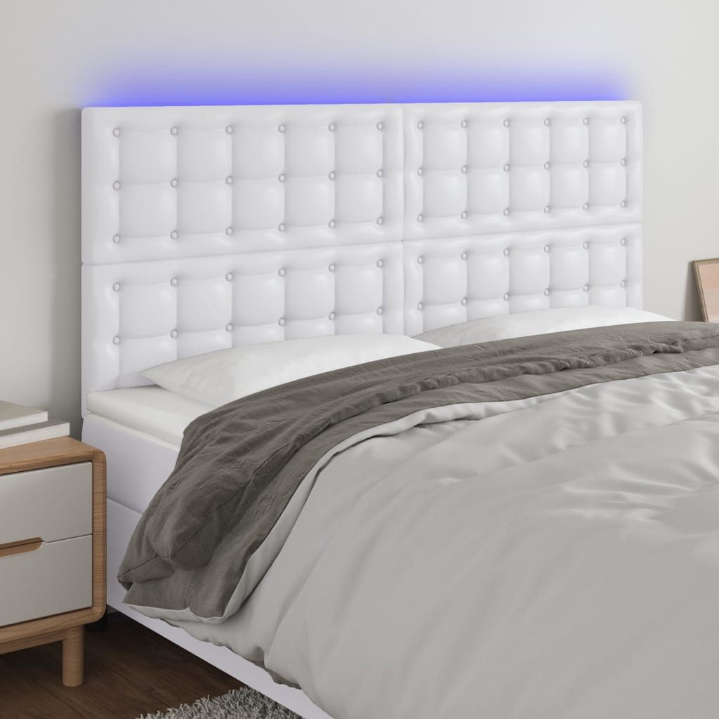 sengegavl med LED-lys 200x5x118/128 cm kunstlæder hvid