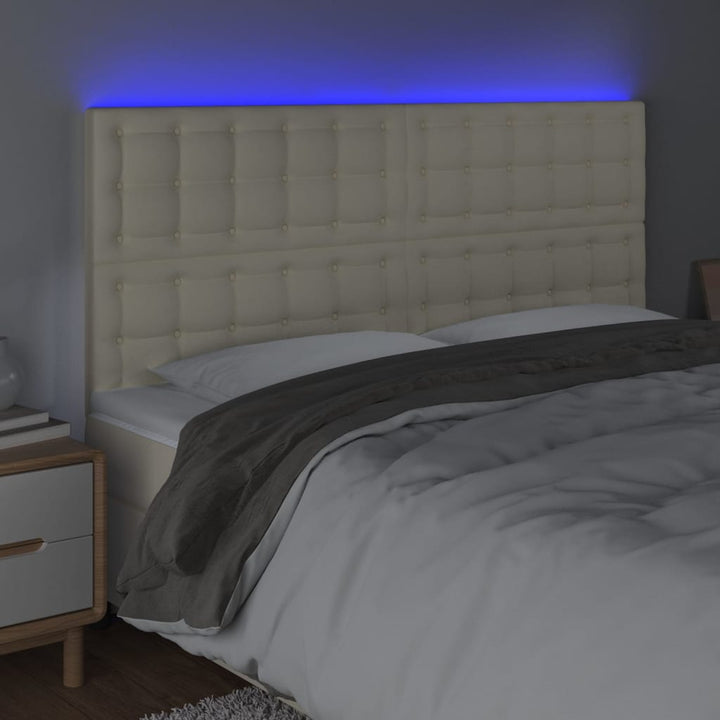 sengegavl med LED-lys 200x5x118/128 cm kunstlæder cremefarvet