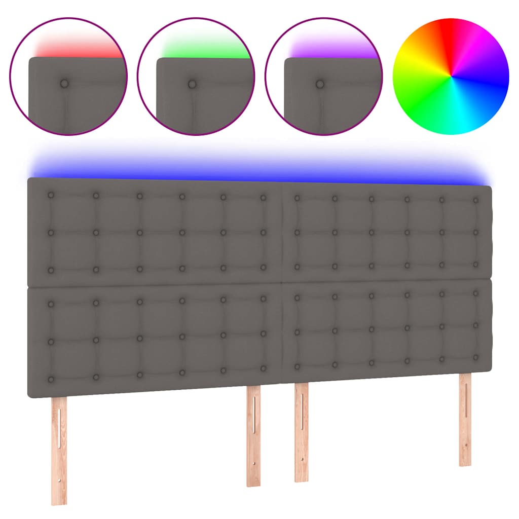 sengegavl med LED-lys 200x5x118/128 cm kunstlæder grå