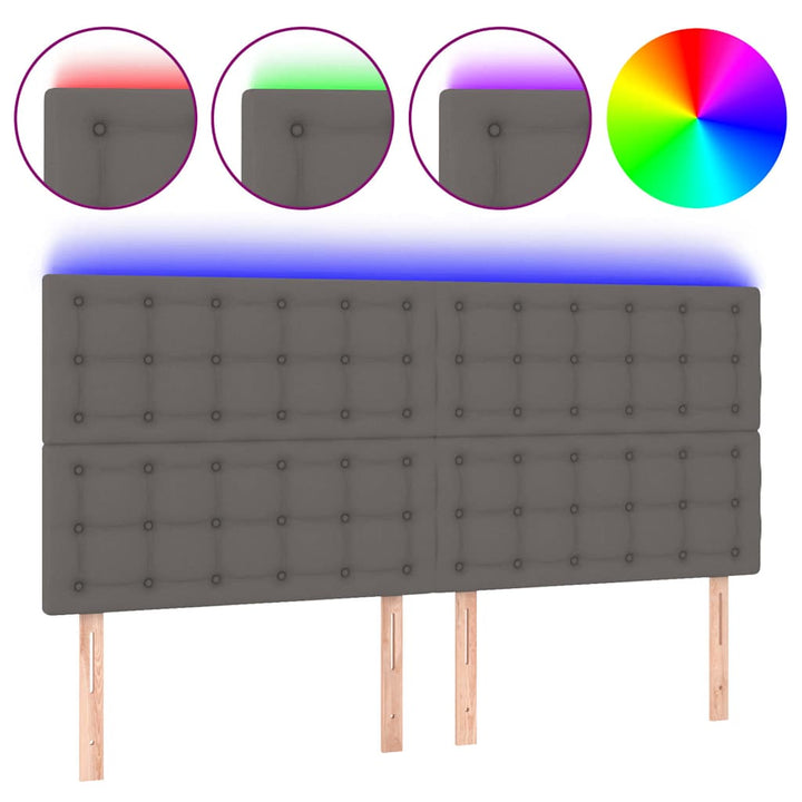 sengegavl med LED-lys 200x5x118/128 cm kunstlæder grå
