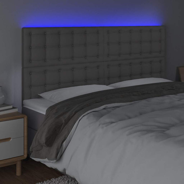 sengegavl med LED-lys 200x5x118/128 cm kunstlæder grå