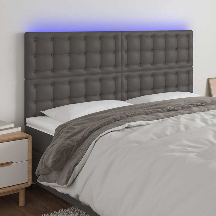 sengegavl med LED-lys 200x5x118/128 cm kunstlæder grå