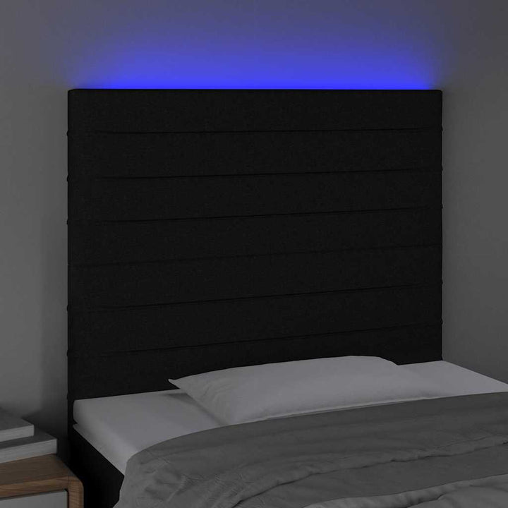 sengegavl med LED-lys 80x5x118/128 cm stof sort
