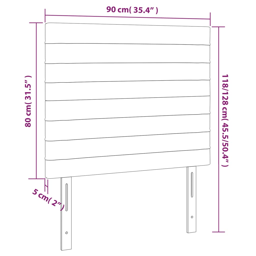 sengegavl med LED-lys 90x5x118/128 cm stof mørkegrå