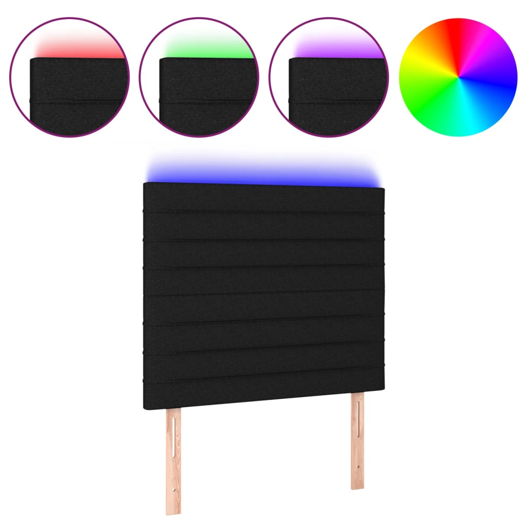 sengegavl med LED-lys 90x5x118/128 cm stof sort