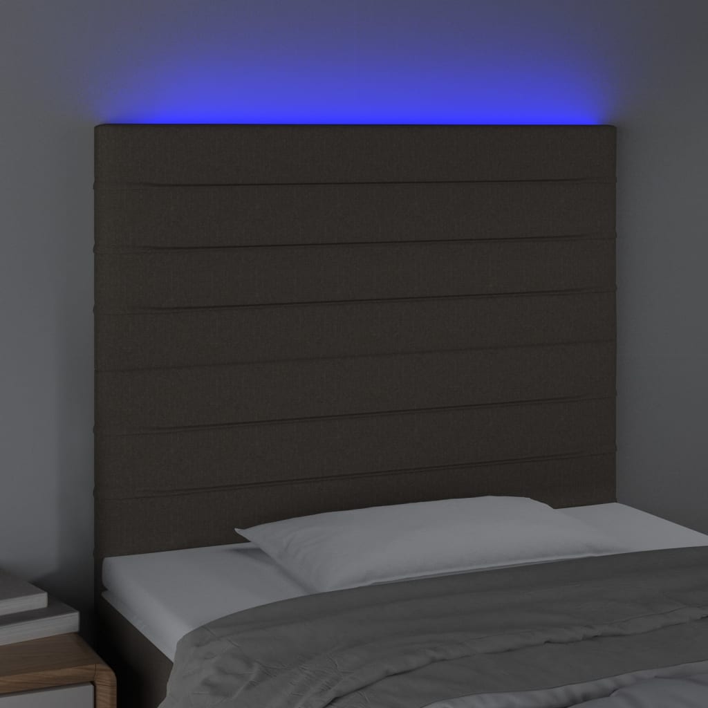 sengegavl med LED-lys 90x5x118/128 cm stof gråbrun