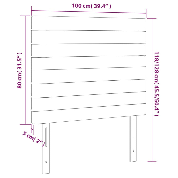 sengegavl med LED-lys 100x5x118/128 cm stof cremefarvet