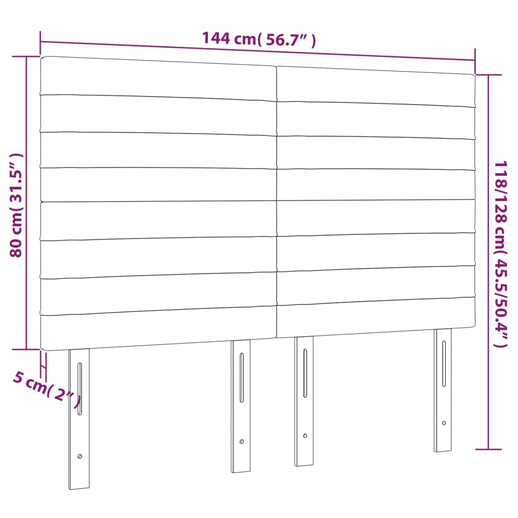 sengegavl med LED-lys 144x5x118/128 cm stof mørkebrun