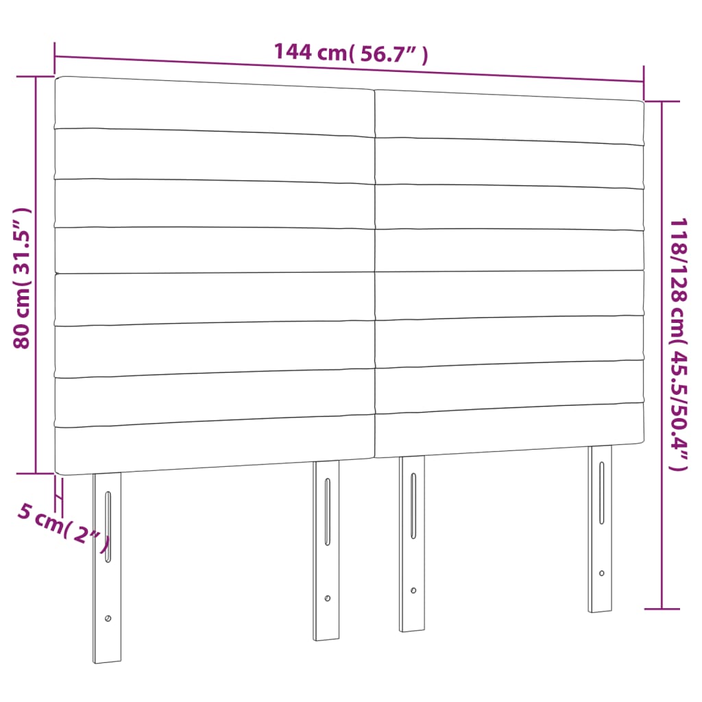 sengegavl med LED-lys 144x5x118/128 cm stof gråbrun