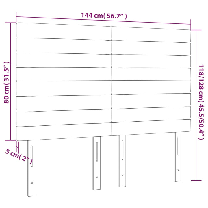 sengegavl med LED-lys 144x5x118/128 cm stof gråbrun