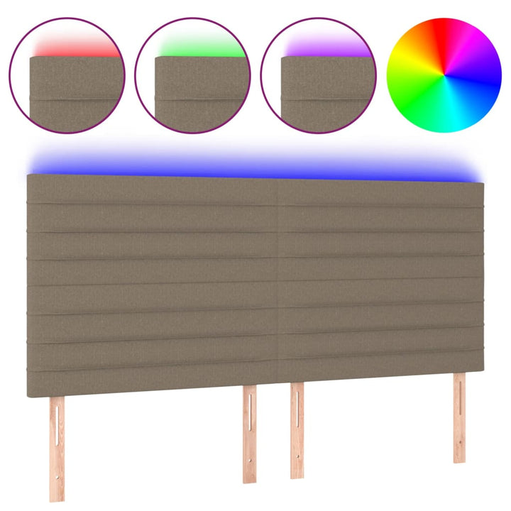 sengegavl med LED-lys 160x5x118/128 cm stof gråbrun