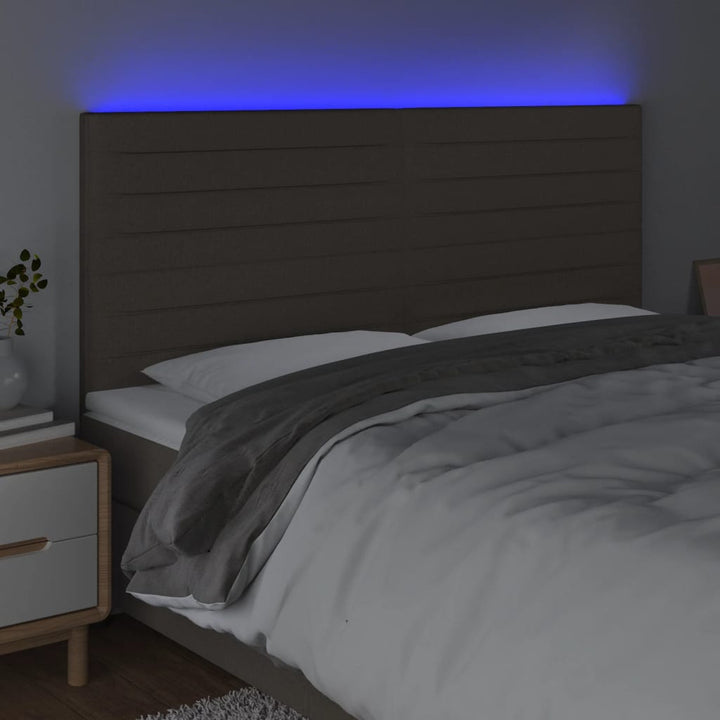 sengegavl med LED-lys 160x5x118/128 cm stof gråbrun