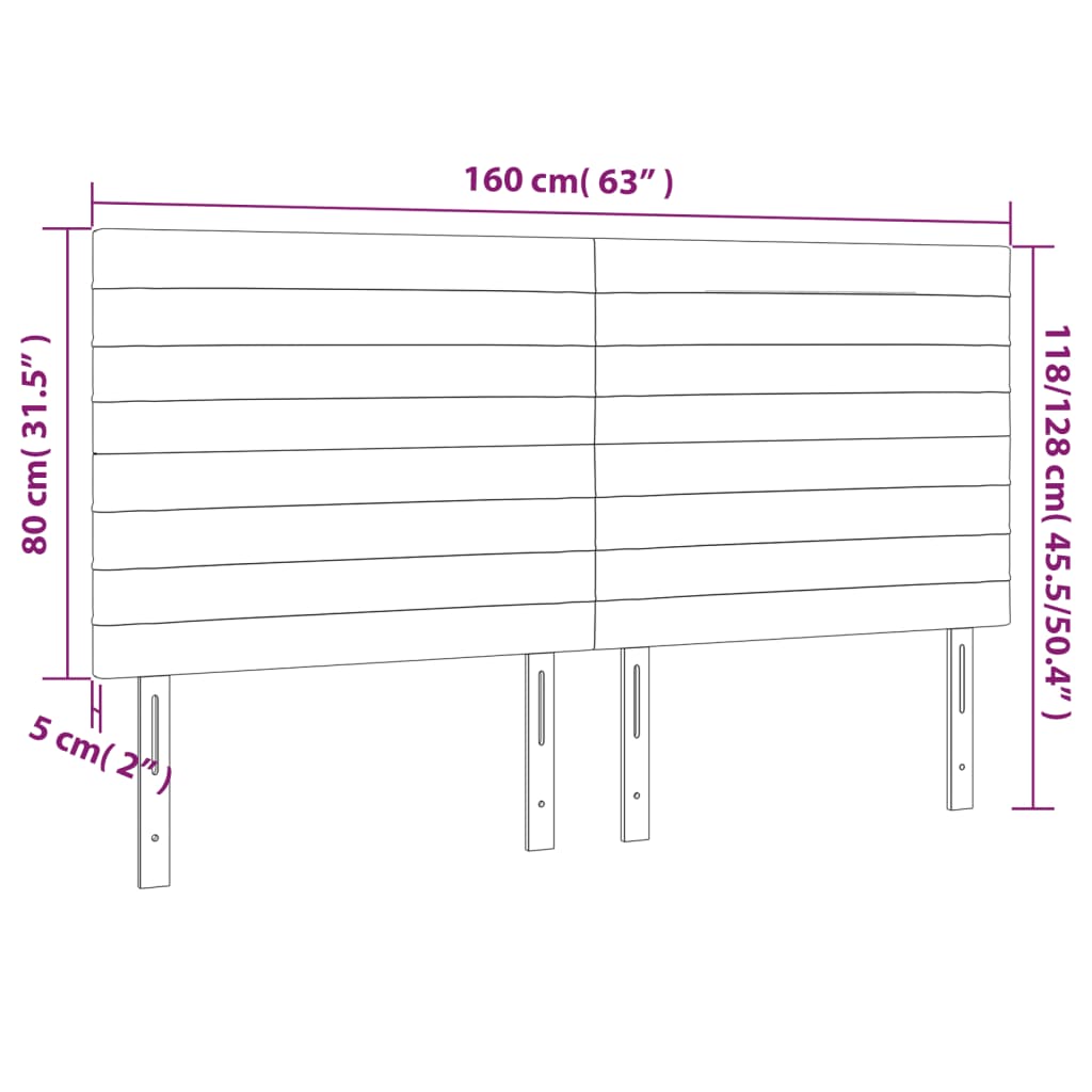 sengegavl med LED-lys 160x5x118/128 cm stof gråbrun