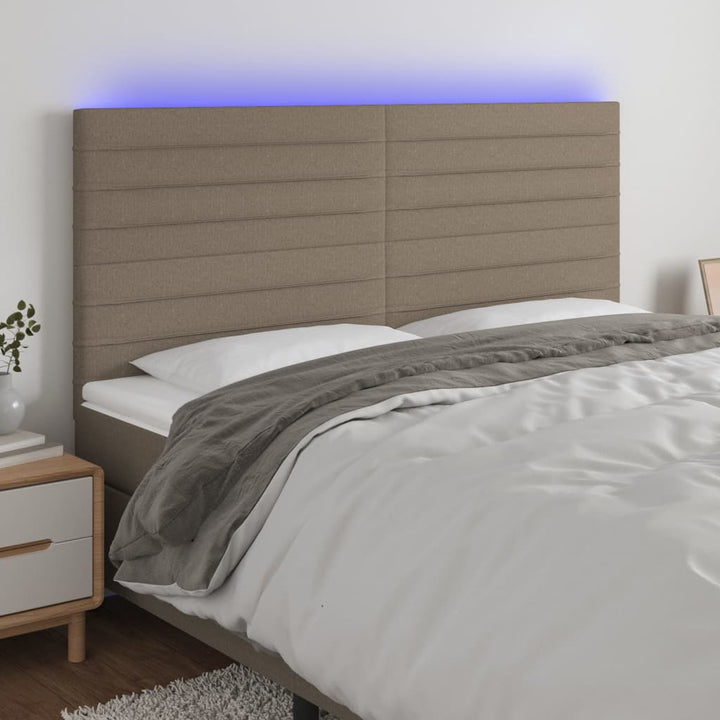 sengegavl med LED-lys 160x5x118/128 cm stof gråbrun