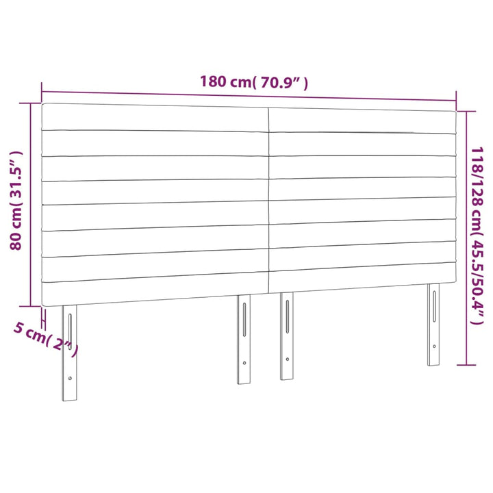 sengegavl med LED-lys 180x5x118/128 cm stof blå