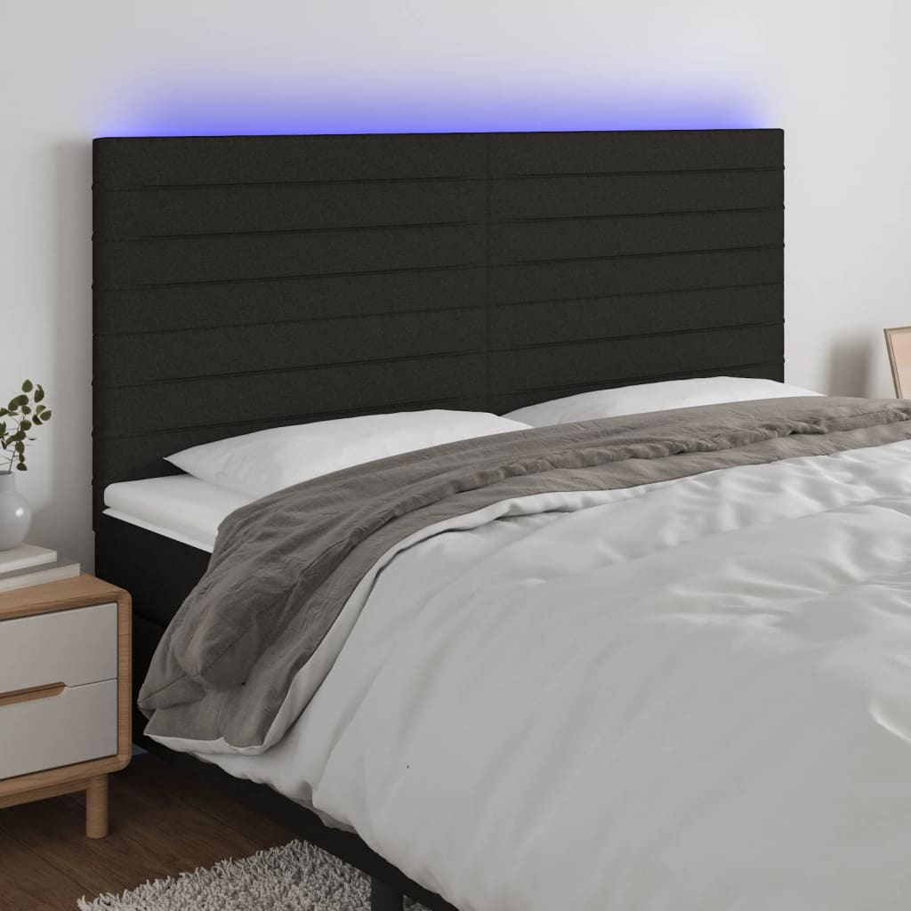 sengegavl med LED-lys 200x5x118/128 cm stof sort