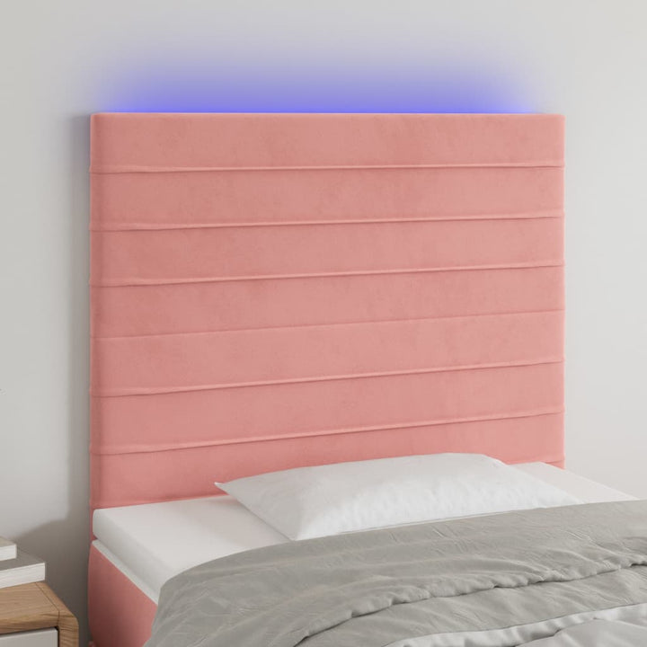 sengegavl med LED-lys 80x5x118/128 cm fløjl lyserød