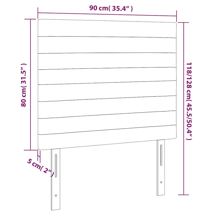 sengegavl med LED-lys 90x5x118/128 cm fløjl mørkeblå