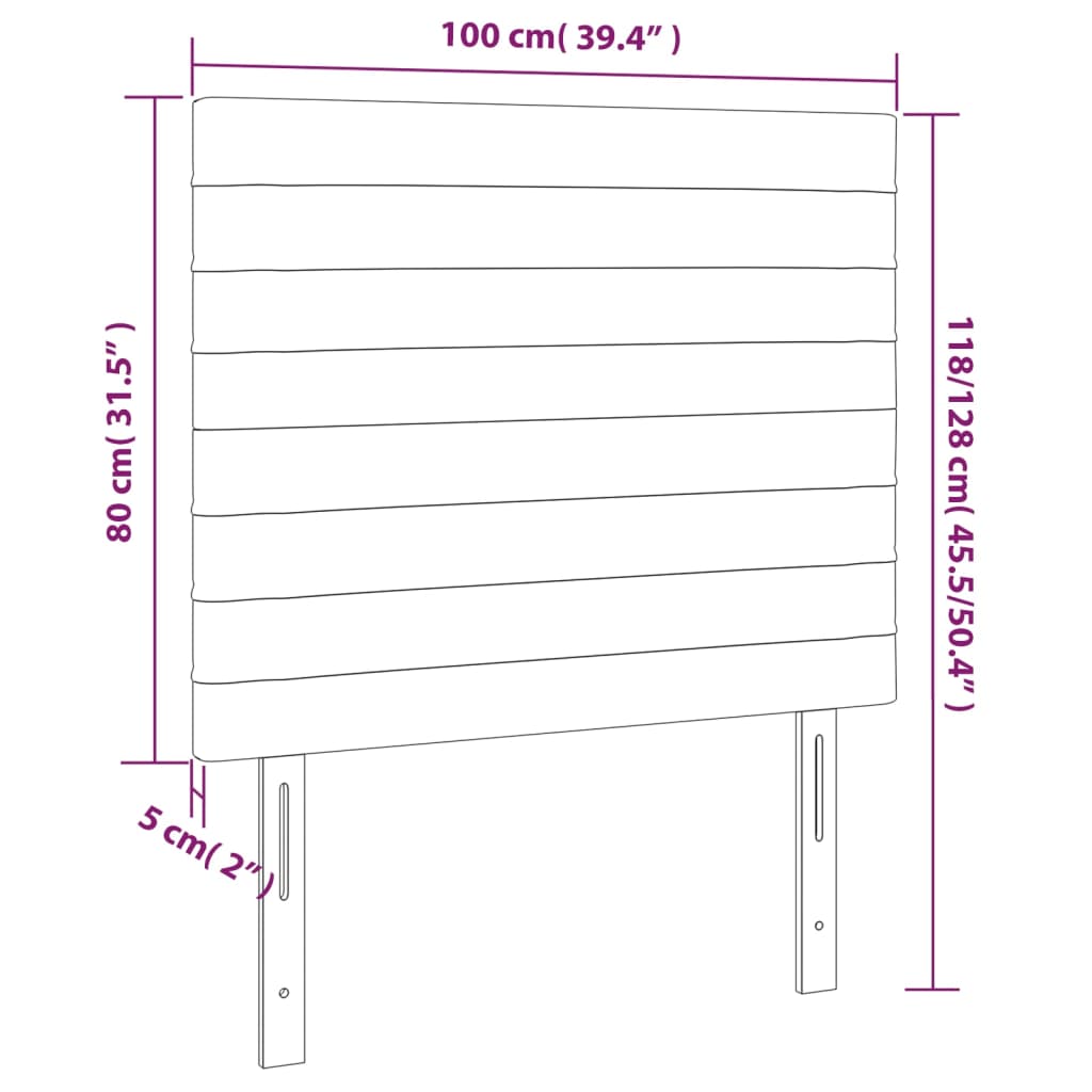 sengegavl med LED-lys 100x5x118/128 cm fløjl lysegrå
