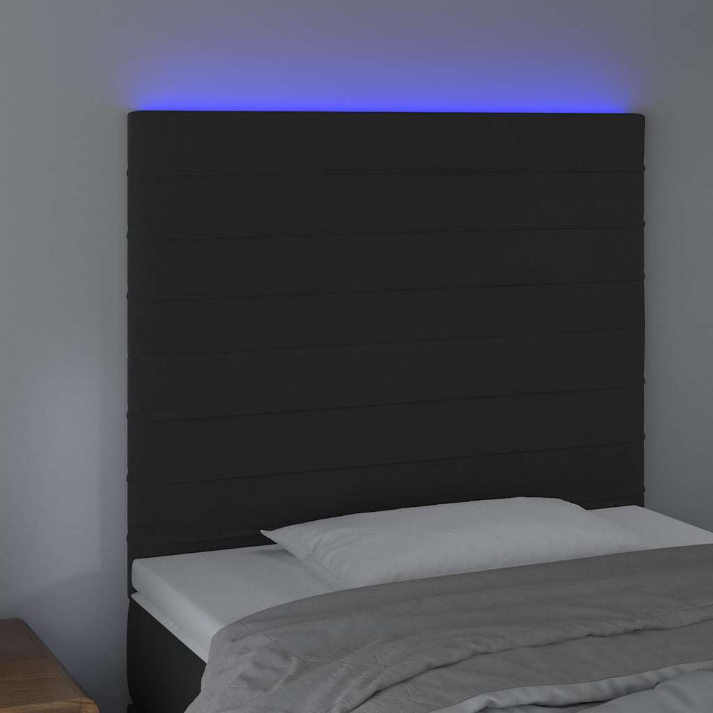sengegavl med LED-lys 100x5x118/128 cm fløjl sort