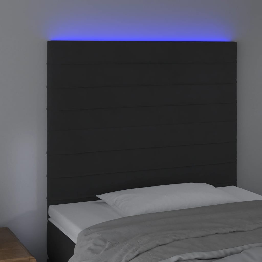 sengegavl med LED-lys 100x5x118/128 cm fløjl sort
