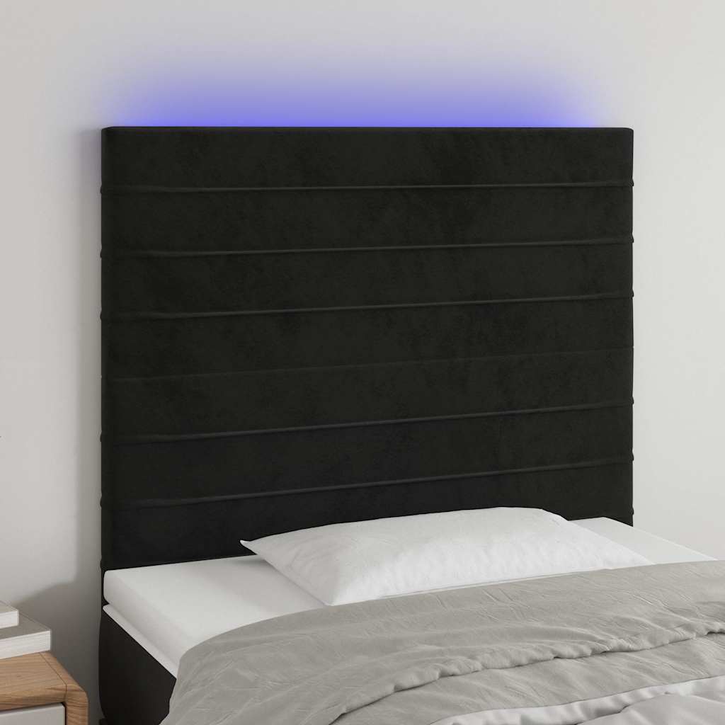 sengegavl med LED-lys 100x5x118/128 cm fløjl sort