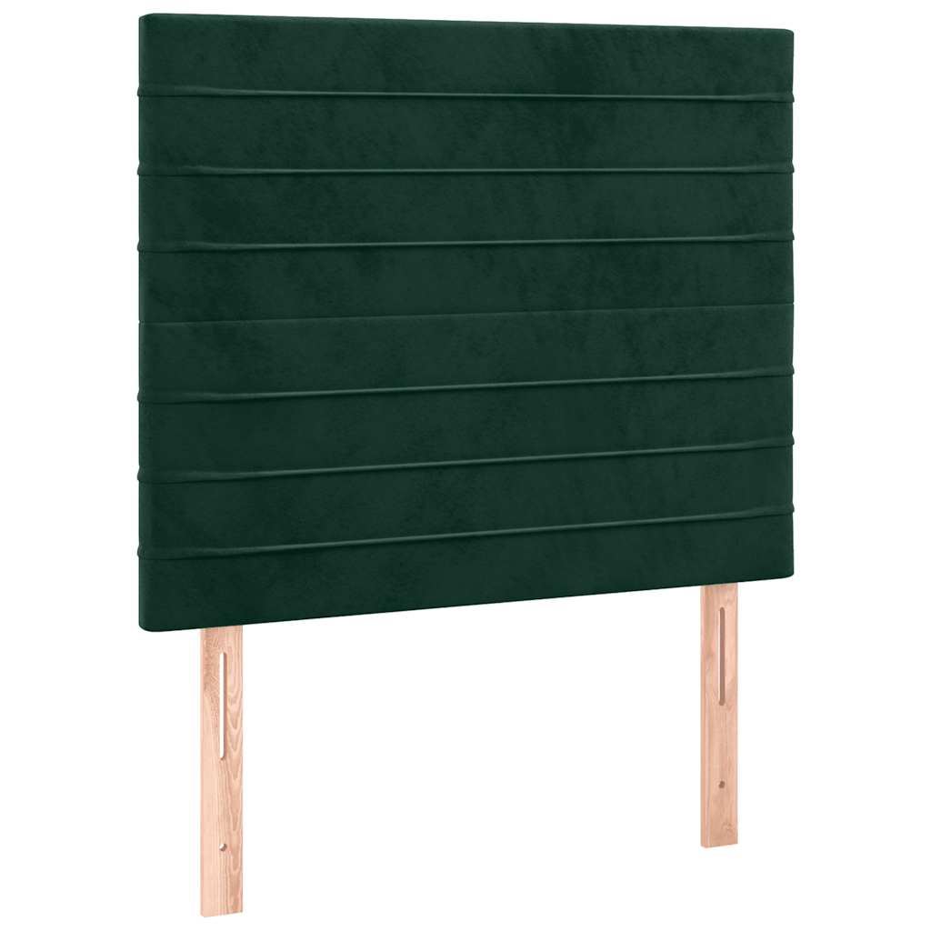 sengegavl med LED-lys 100x5x118/128 cm fløjl mørkegrøn