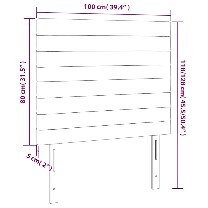 sengegavl med LED-lys 100x5x118/128 cm fløjl mørkegrøn
