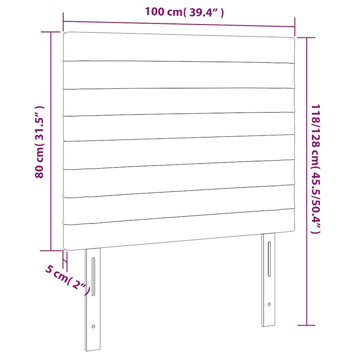 sengegavl med LED-lys 100x5x118/128 cm fløjl mørkeblå