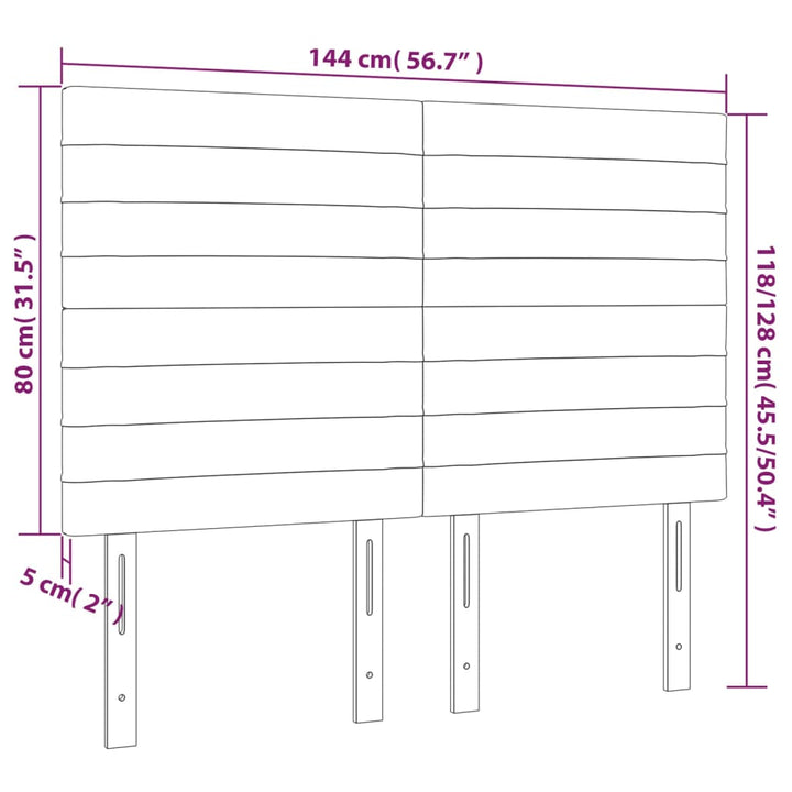 sengegavl med LED-lys 144x5x118/128 cm fløjl sort