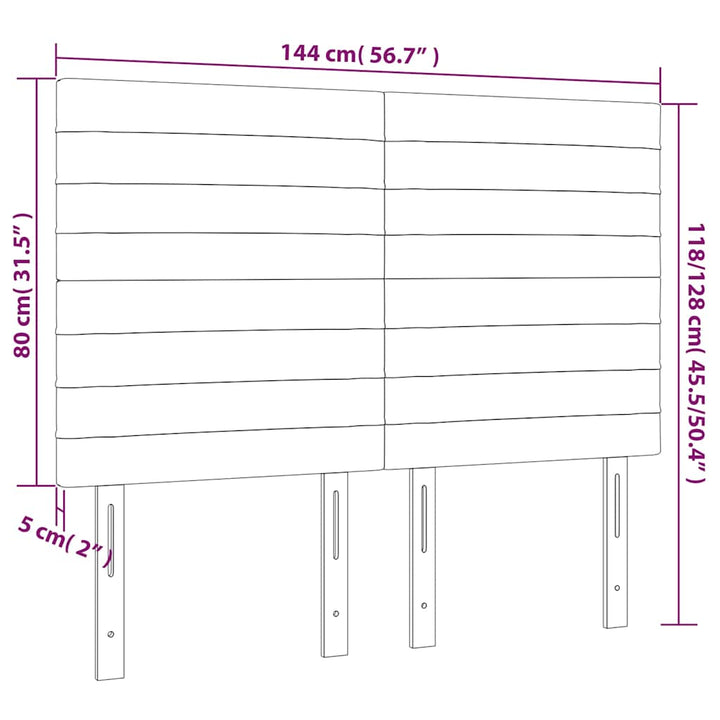 sengegavl med LED-lys 144x5x118/128 cm fløjl mørkeblå