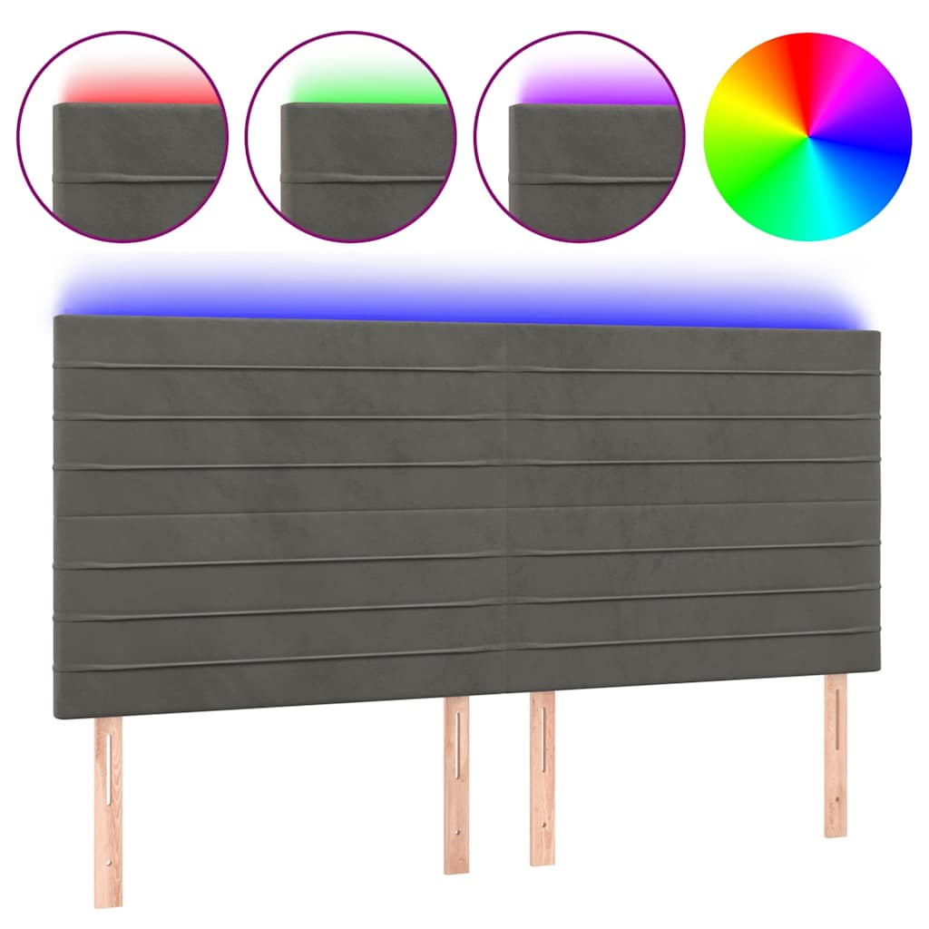sengegavl med LED-lys 160x5x118/128 cm fløjl mørkegrå
