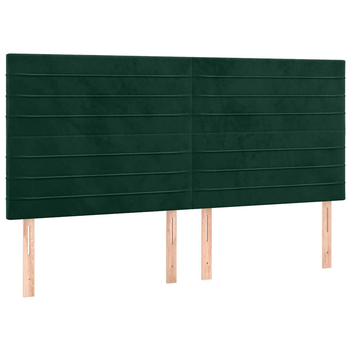 sengegavl med LED-lys 180x5x118/128 cm fløjl mørkegrøn