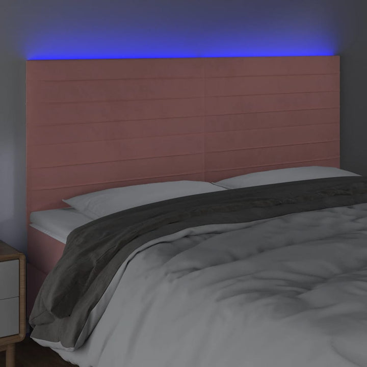 sengegavl med LED-lys 180x5x118/128 cm fløjl lyserød