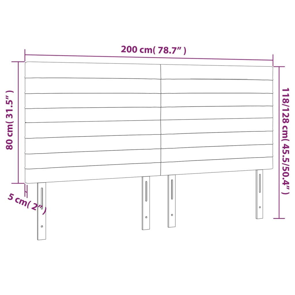 sengegavl med LED-lys 200x5x118/128 cm fløjl sort