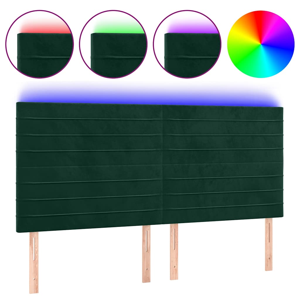 sengegavl med LED-lys 200x5x118/128 cm fløjl mørkegrøn