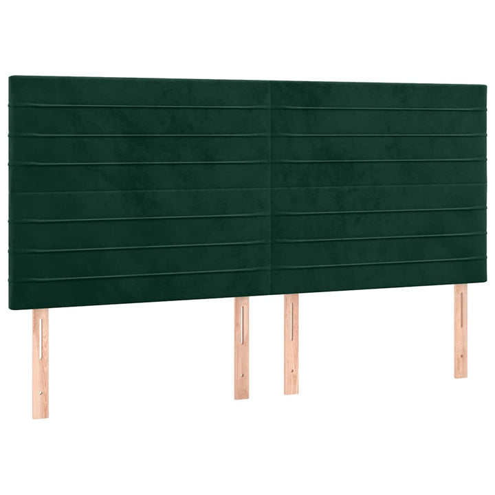 sengegavl med LED-lys 200x5x118/128 cm fløjl mørkegrøn