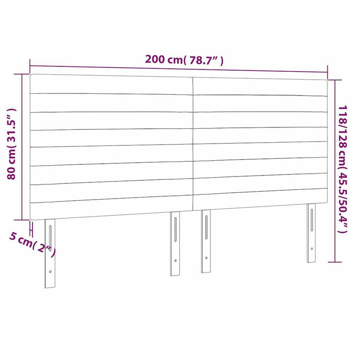 sengegavl med LED-lys 200x5x118/128 cm fløjl mørkegrøn