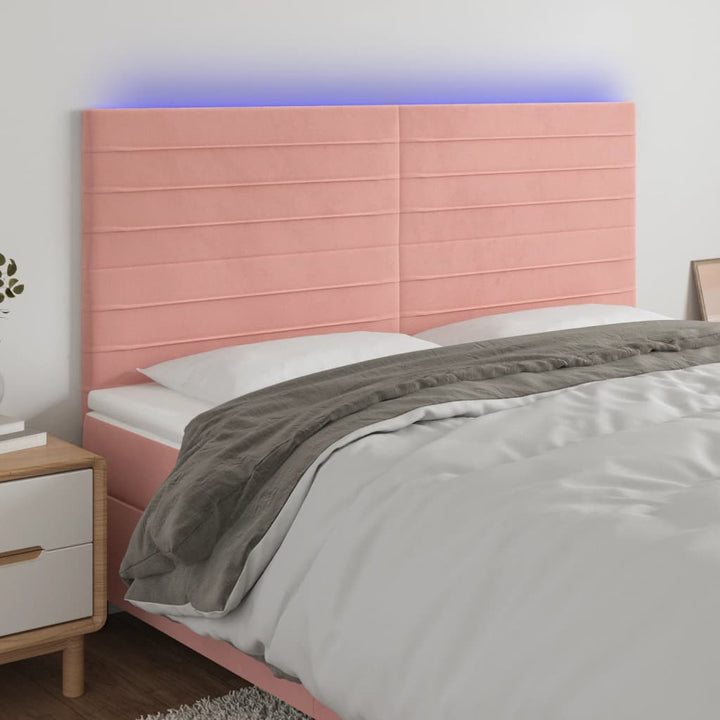 sengegavl med LED-lys 200x5x118/128 cm fløjl lyserød