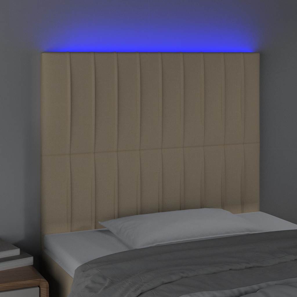 sengegavl med LED-lys 80x5x118/128 cm stof cremefarvet